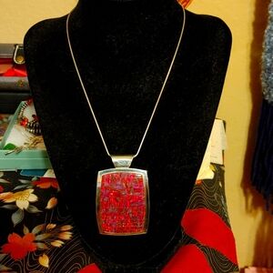 Stunning inlay fire opal pendant